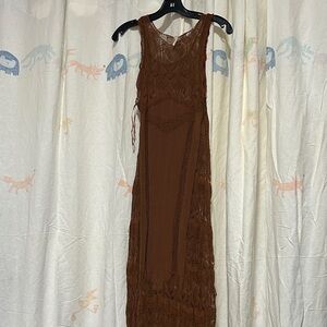 Brown Lace Maxi Dress - Women XS
